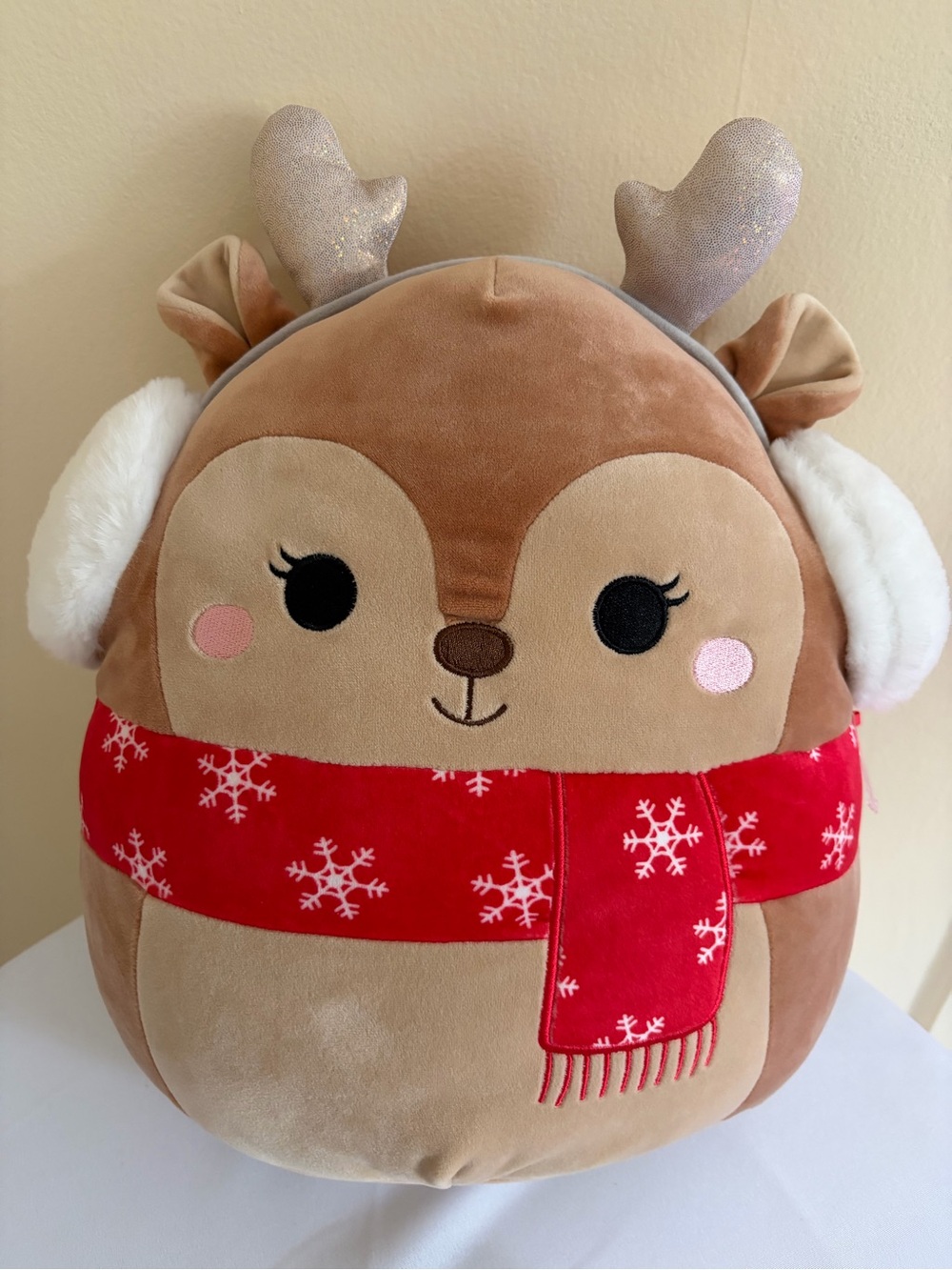 Squishmallows Brown Reindeer Plush with Red Snowflake Scarf